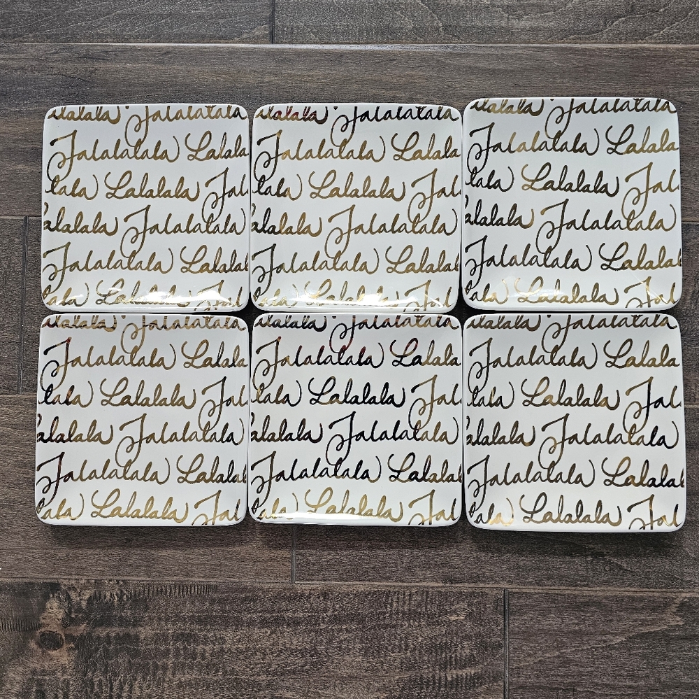 Pottery Barn Falalalala Set of 6 Gold & Cream Colored Appetizer Plates - Picture 4 of 6